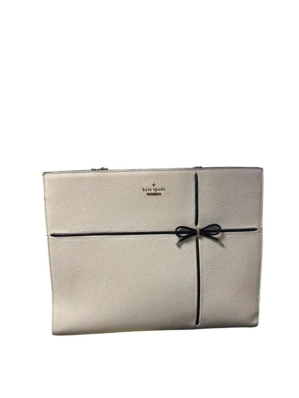 Kate Spade Cherry Street Pebbled Leather Purse Tote Cream w/Black Trim EUC